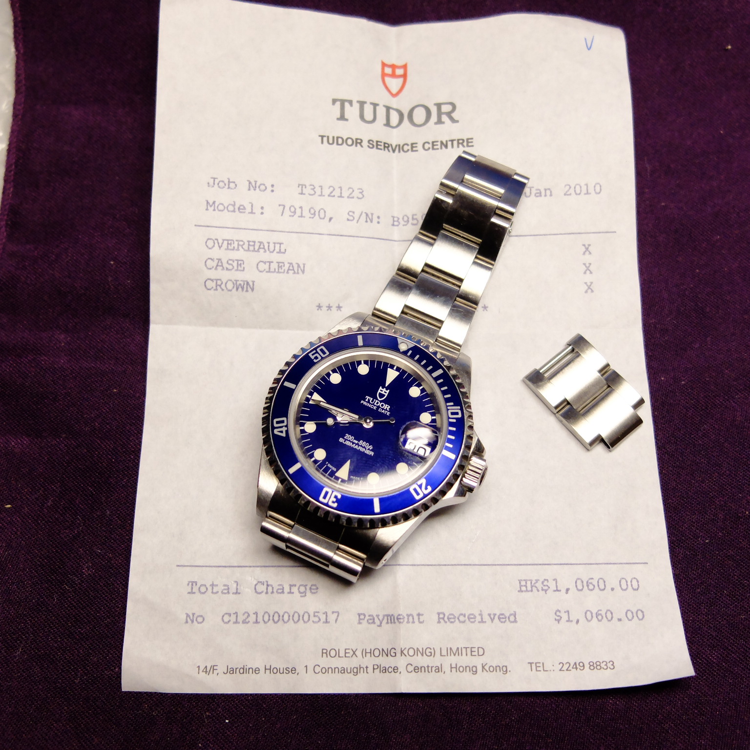 Fs Tudor submariner 79190 blue solid 78500 band with service